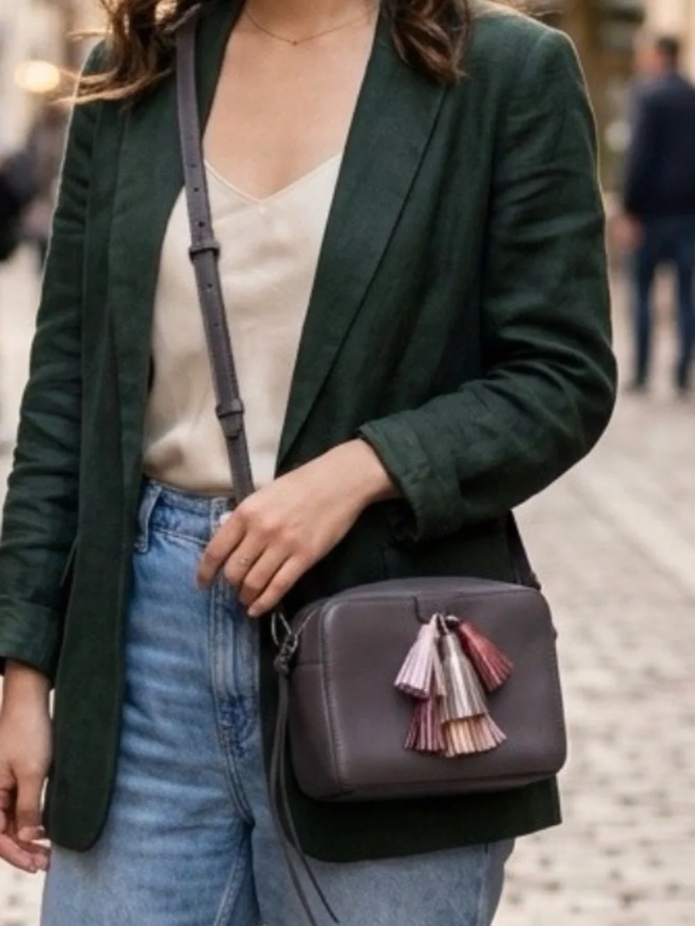 Rebecca Minkoff Gray Leather Crossbody with Tassels, Excellent Condition